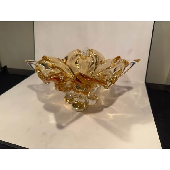 Vintage 1960's Signed Chalet Art Glass Handblown Light Honey Amber on Clear 10.5 - Picture 3 of 8